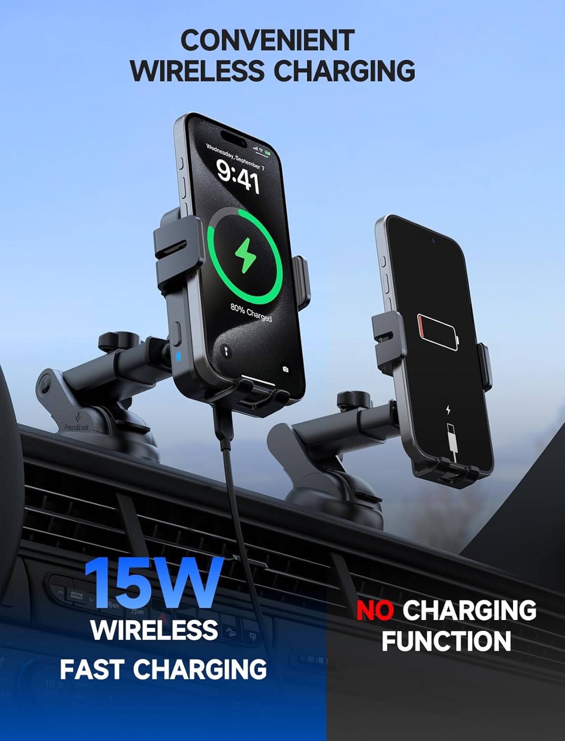 MOKPR Wireless Car Charger, 15W Auto Clamping Car Charger Dash Windshield Air Vent Phone Holder Compatible with iPhone 16 15 14/13/13 Pro/12 pro/12/11/X/8, Samsung S24/S23/S22