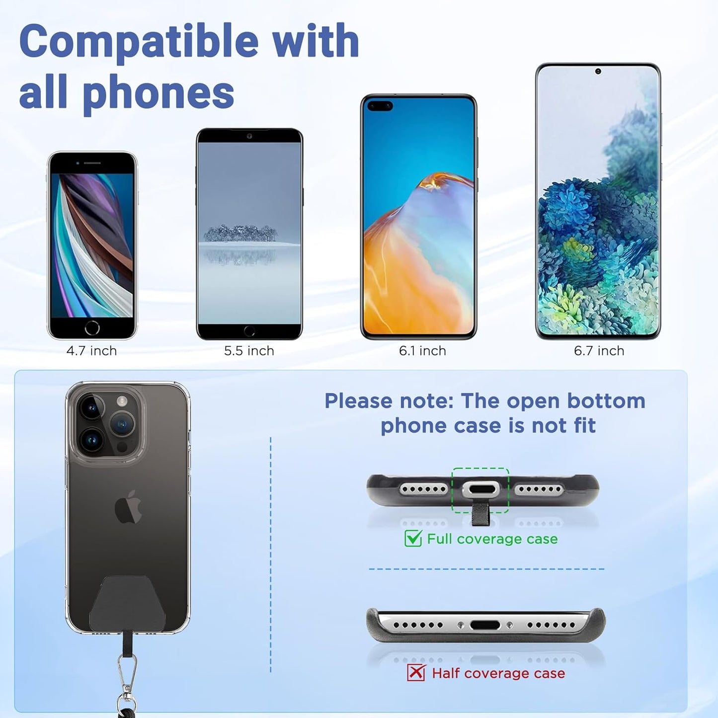 CACOE Phone Lanyard-2 PCS Adjustable Neck Strap,Universal Crossbody Multifuctional Cell Phone Lanyards Compatible with Most Smartphones(Black+Light Blue)