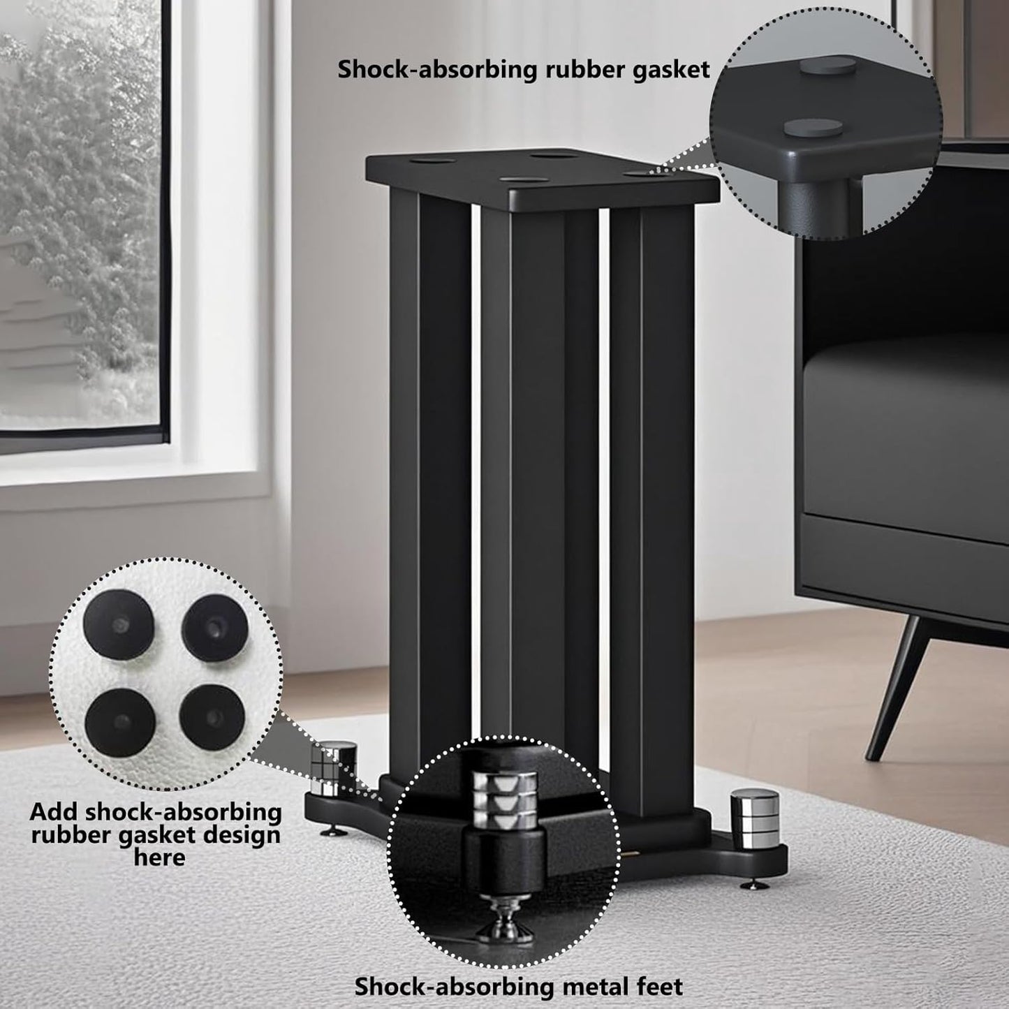 A Pair of Speaker Stands, Bookshelf Speaker Stand Steel Frame Support for Speakers up to 40 kg, Vibration-Absorbing MDF Design, Universal Speaker Stand Improves Sound Quality (60cm/23.6in)