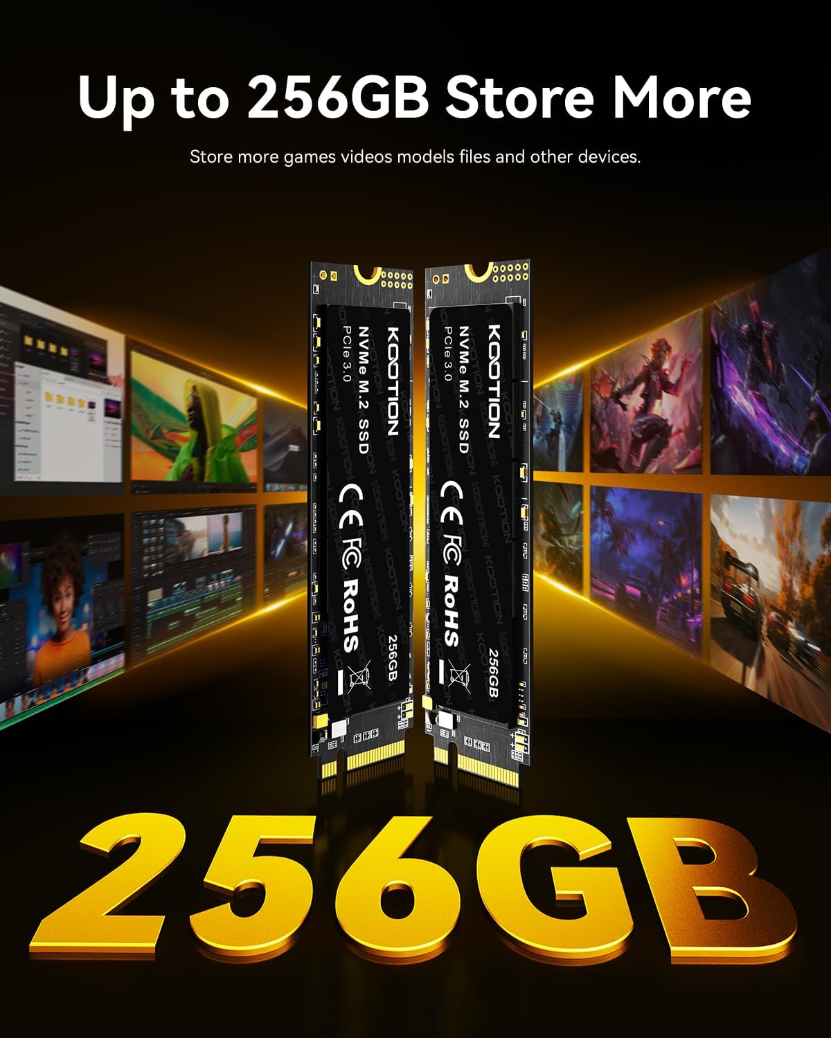 KOOTION 256GB NVMe M.2 PCIe 2280 SSD | Gen3x4 Internal Solid State Drive Hard Drive Up to 3000MB/s | Compatible with Laptop & PC Desktop