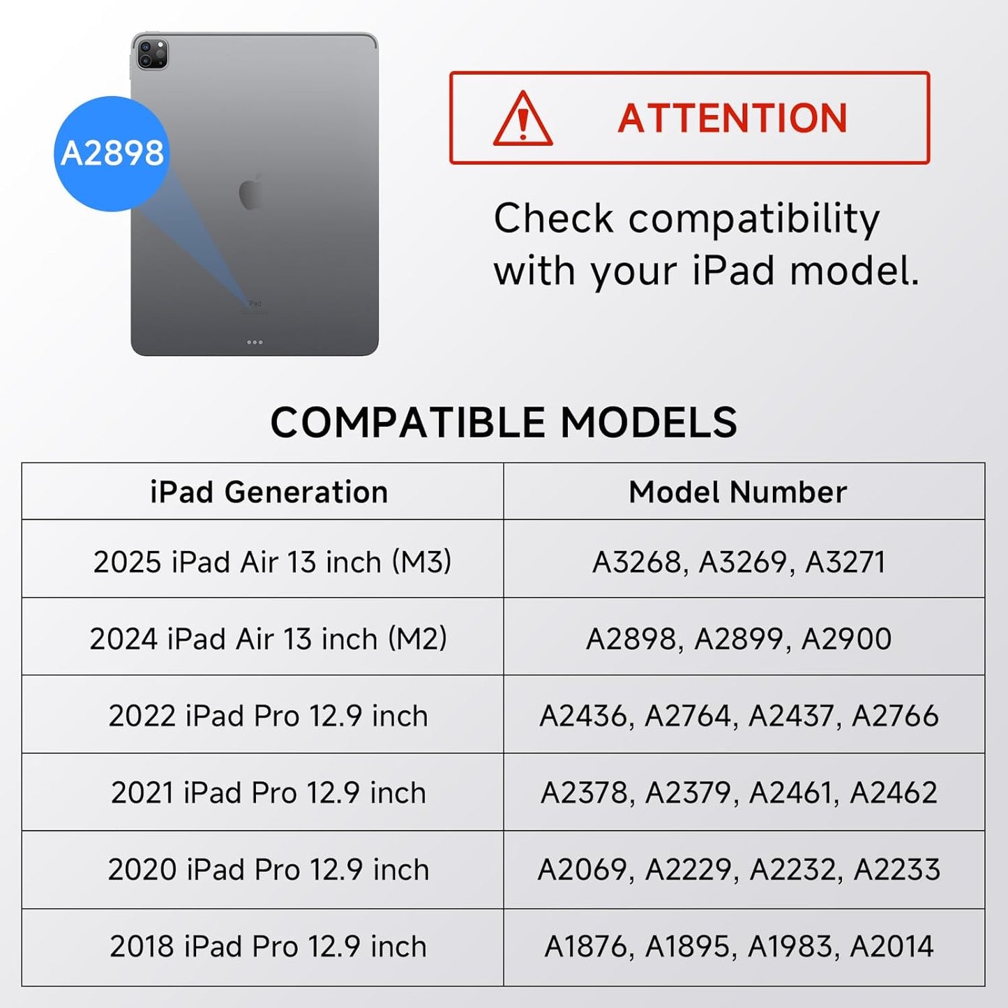 ONLY fit for iPad 12.9 inch Pro 6/5/4/3rd Gen & 13 inch iPad Air (2025 M3, 2024 M2) Case with Detachable Keyboard Trackpad, 360 Rotate Cover Pencil Holder 12 Shortcut Key 7 Color Backlit, Black