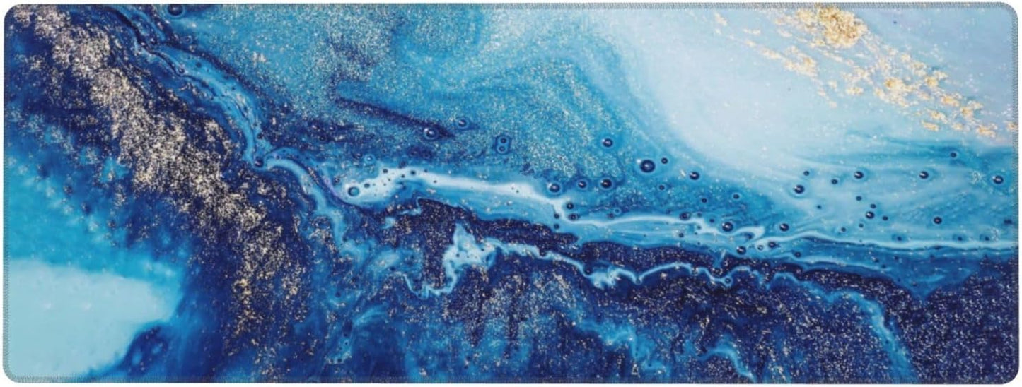 Mouse Pads Navy Blue Gold Modern Abstract Marble Large Mouse Pad, Gaming Mousepad, Keyboard and Mouse Pad with Stitched Edges,PC Desk Mat for Game,Work,Office(31.5"*11.8")