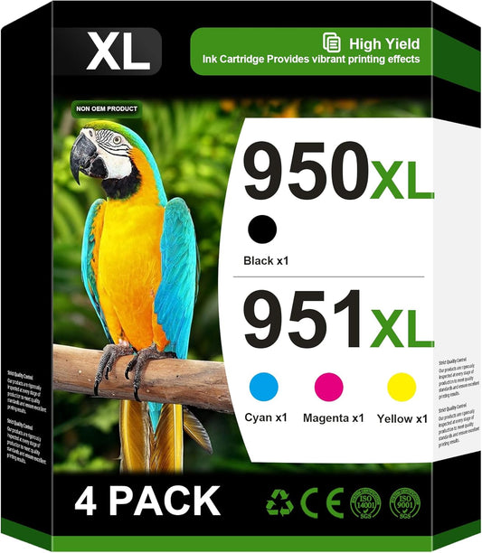 950XL 951XL Ink Cartridges Combo Pack Compatible for HP 950 951 Ink Cartridges Combo Pack Use for HP OfficeJet Pro 8600 8610 8615 8620 8100 8630 8660 8640 276DW 251DW, 4 Pack Black Cyan Magenta Yellow