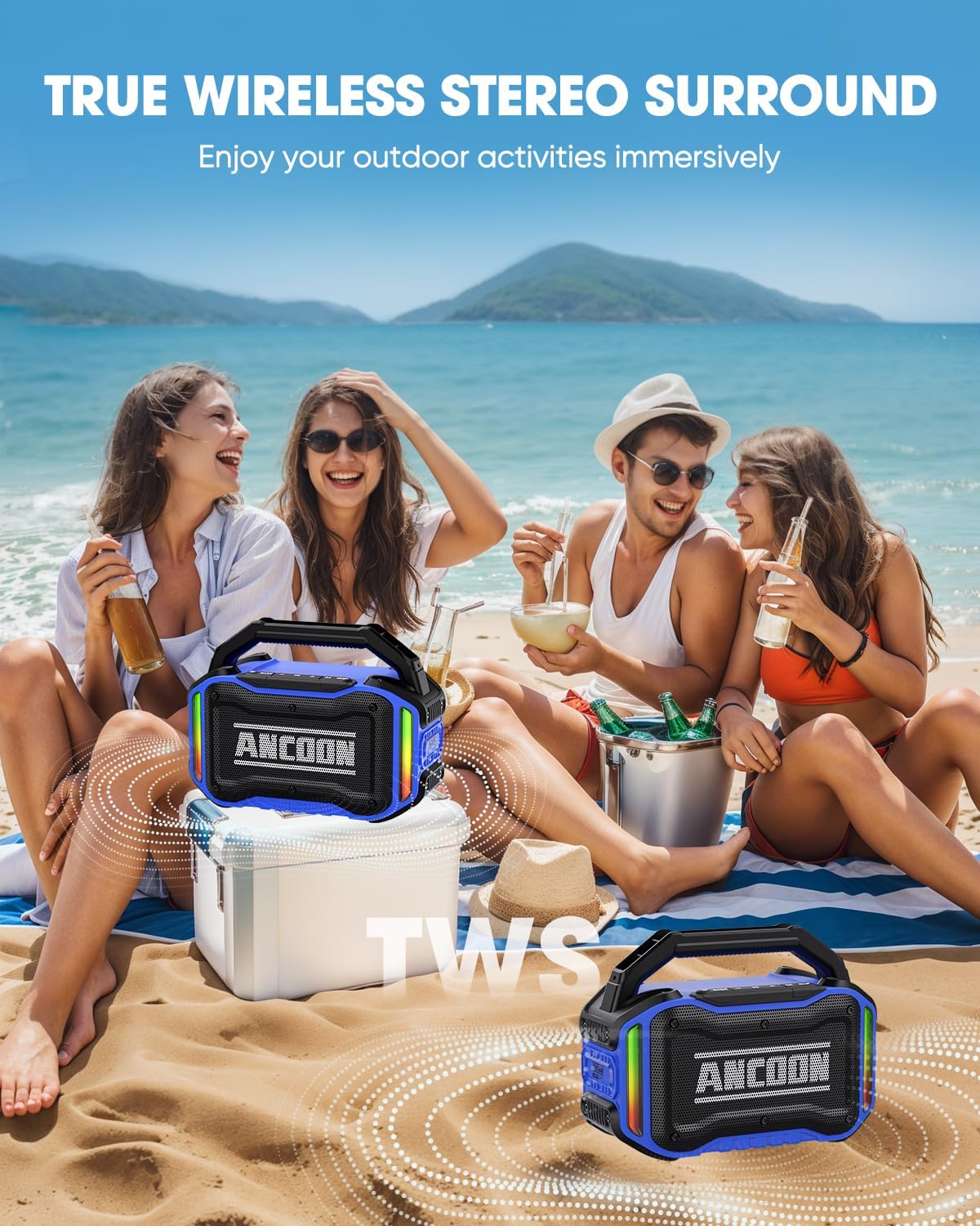 Speakers Bluetooth Wireless: 80W(Peak) Loud Speaker with Bass, 20H Playtime, IPX6 Waterproof, Large Jobsite Speakers for Work, Outdoor, Workshop, Garage, Portable Speaker with TWS (Blue)