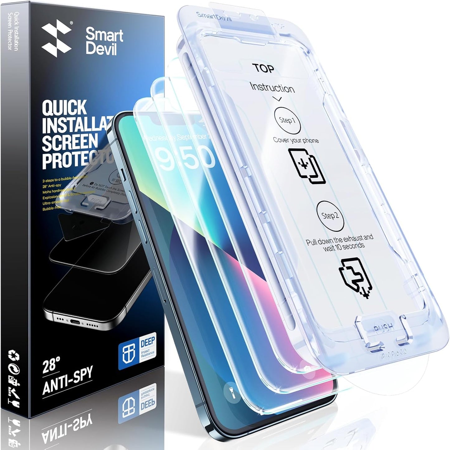 SMARTDEVIL 2-Pack Screen Protector for iPhone 13 Mini, Tempered Glass, HD Clear Film, Easy Installation, Dust-Free & Bubble-Free