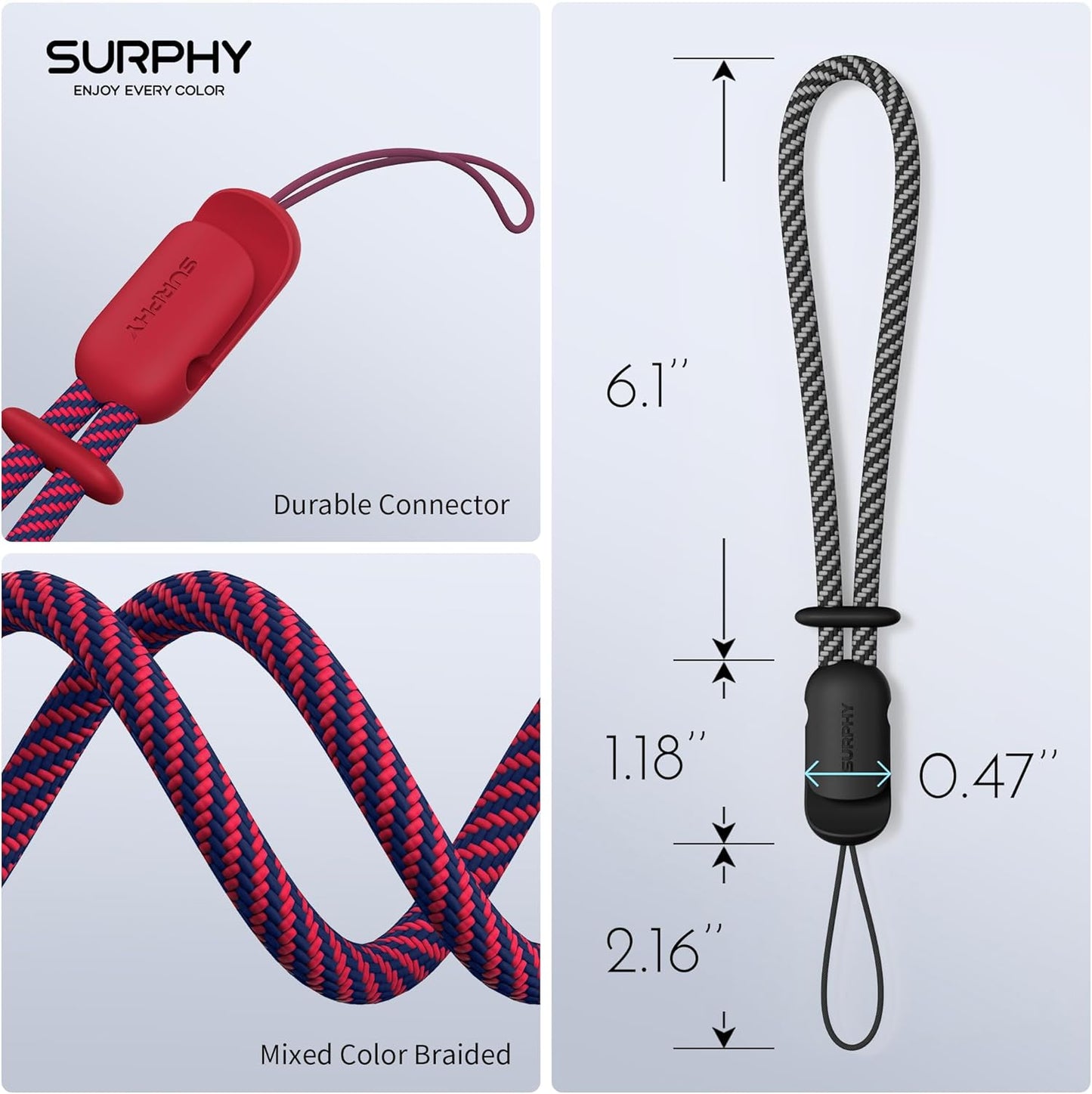 SURPHY 2 Pack Phone Lanyard for Cellphone Case, Phone Wrist Strap for Case, Cellphone Strap with 2-Color Braided, Charm Wrist Lanyard for Women and Men, Cellphone Wrist Lanyard for Women, Red & Black