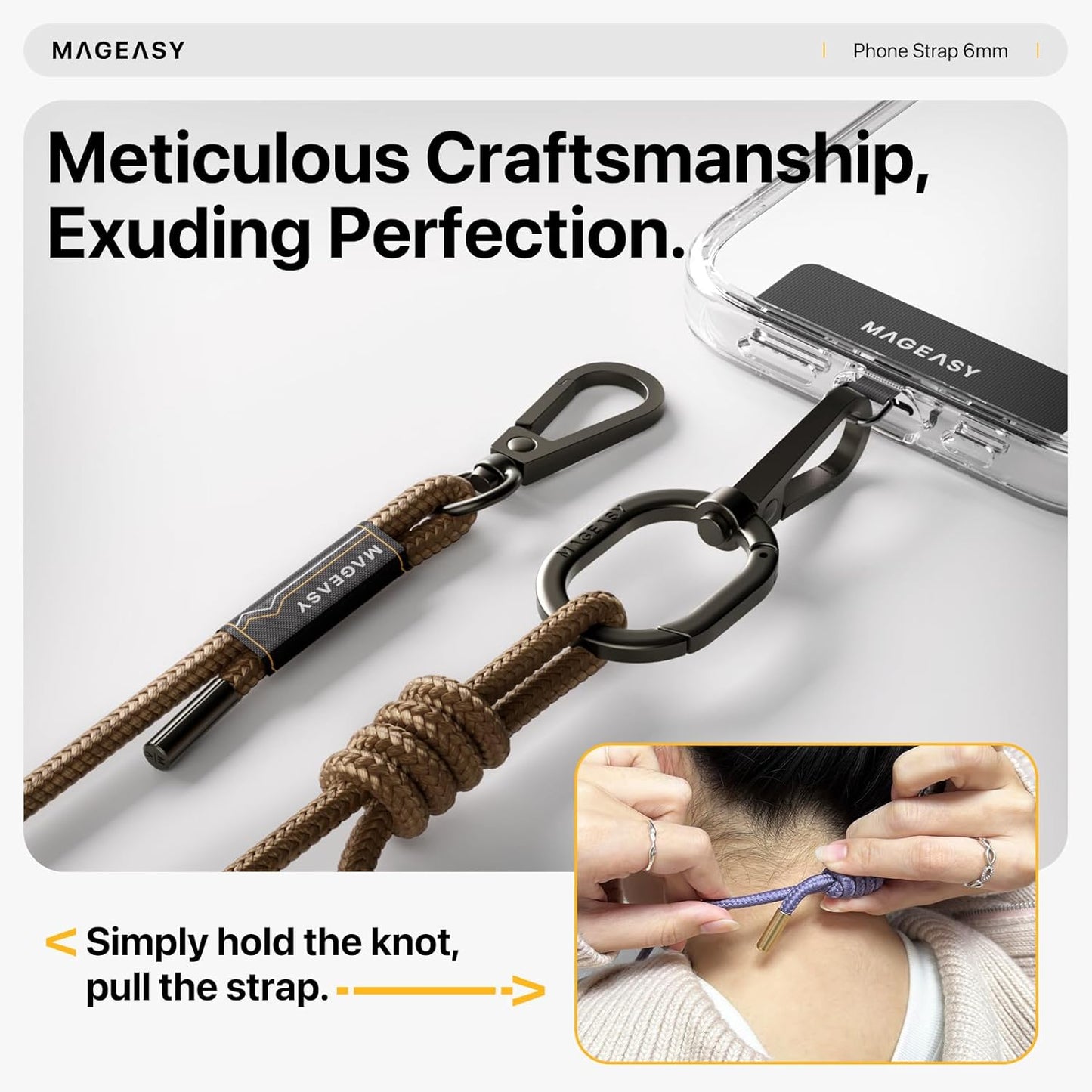 MAGEASY Universal Cell Phone Lanyard - Anti-Theft Rope Crossbody Phone Strap for iPhone 16 Pro Max & Most Smartphones, for Men & Women | 6mm Khaki