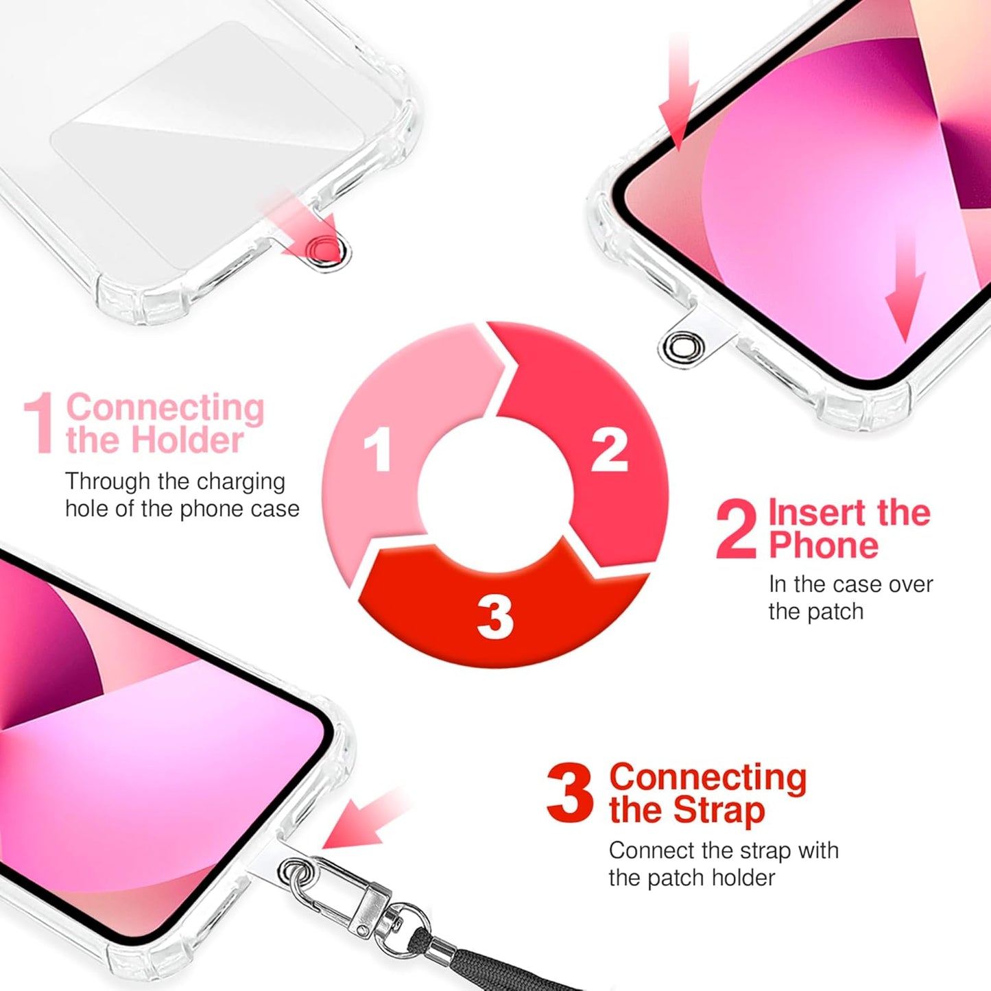 Cell Phone Lanyard [Light Pink] - Comfortable Universal Smartphone Lanyard - Easy to Use Neck Phone Holder [Clear Patch] - Adjustable Length Phone Strap Crossbody - Fits All Mobile Phones