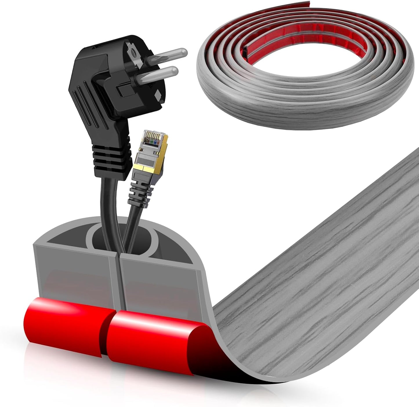 Floor Cord Cover Self Adhesive Cord Hider,10FT Cable Management, Extension Strip Protector for Wires, Prevent Cable Trips for Offices, Gyms, Exhibitions Cavity:0.51"(W) x 0.3"(H) Gray Wood