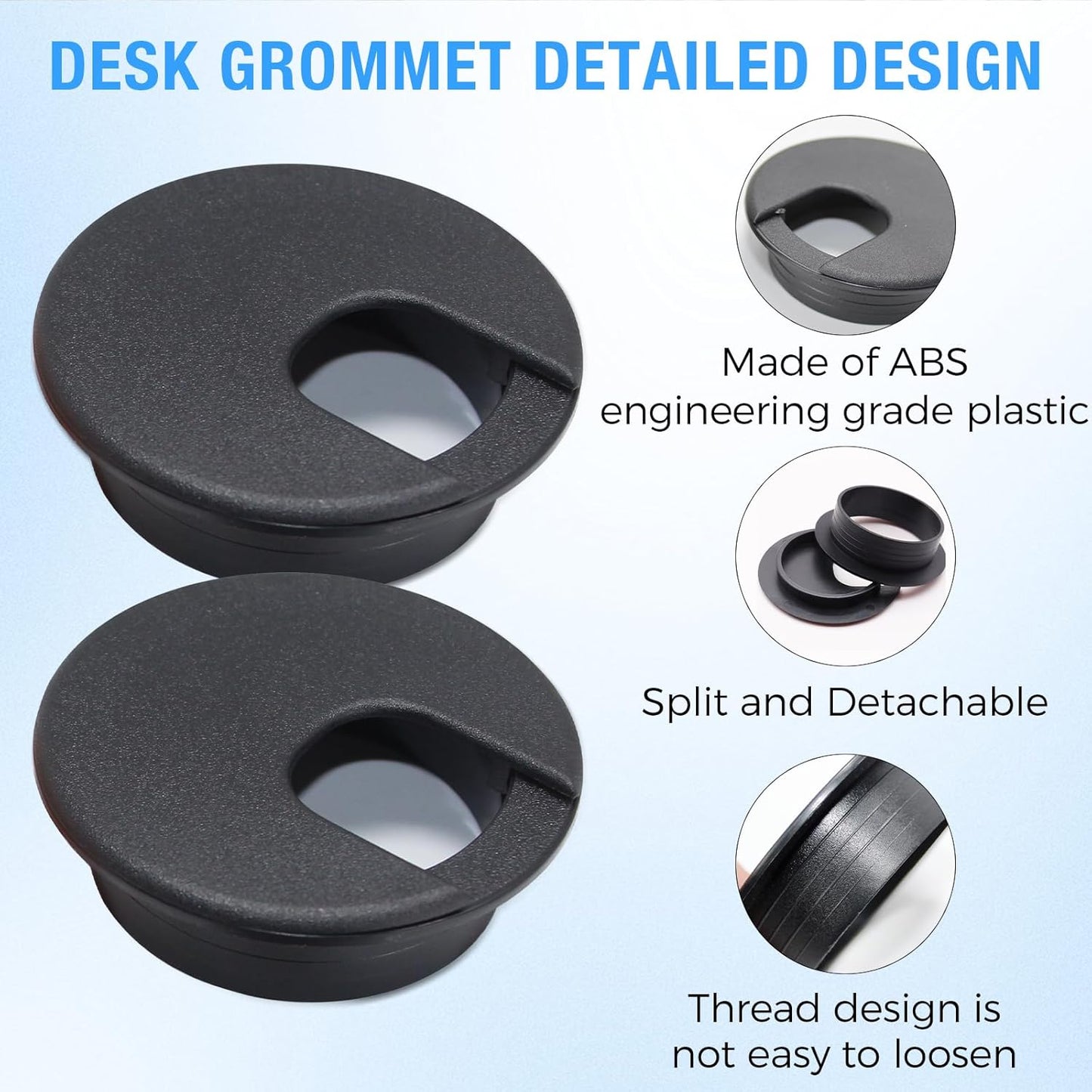 Desk Grommet 1-3/8" (35 mm), Desk Cord Hole Cover, Cable Grommet ABS Plastic, Desk Hole Grommet for Office and Home Table Cable, Detachable Cable Cord Organizer (White 8 Pcs)