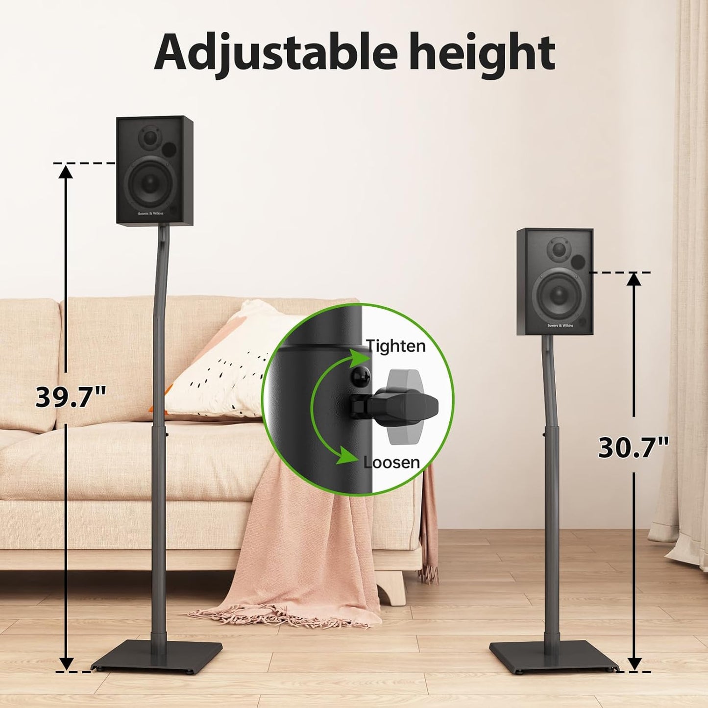 USX MOUNT Universal Speaker Stands, Height Adjustable Extend 30.0" to 39.1" for Satellite Speakers & Small Bookshelf Speakers up to 11 lbs Per Stand, 1 Pair Floor Stands for Sony Bose Polk JBL Yamaha