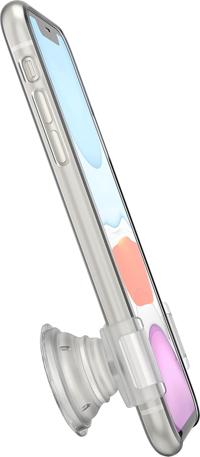 PopSockets Phone Grip Slide for Phones and Cases, Sliding Phone Grip with Expanding Kickstand - Clear on White
