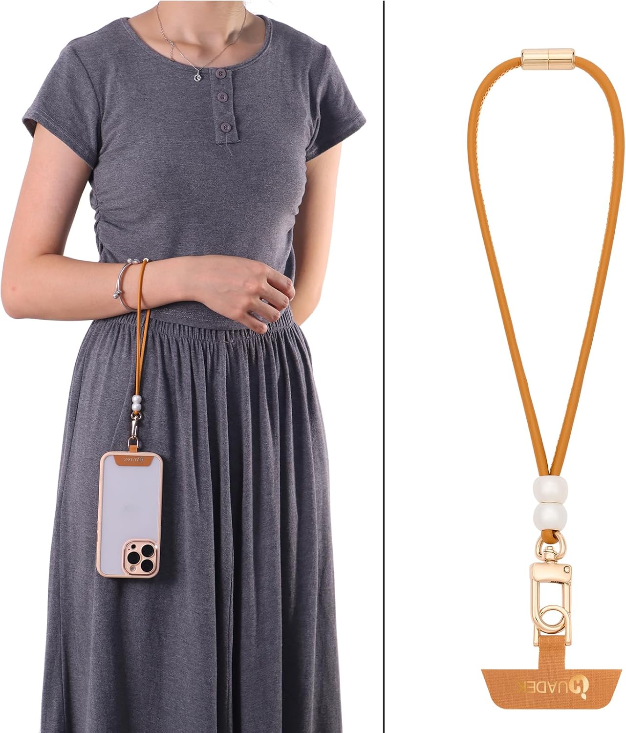 Cell Phone Lanyard Detachable Phone Chain Strap Leather 2-in-1 anti theft phone strap Multifuctional Compatible with Most Smartphones