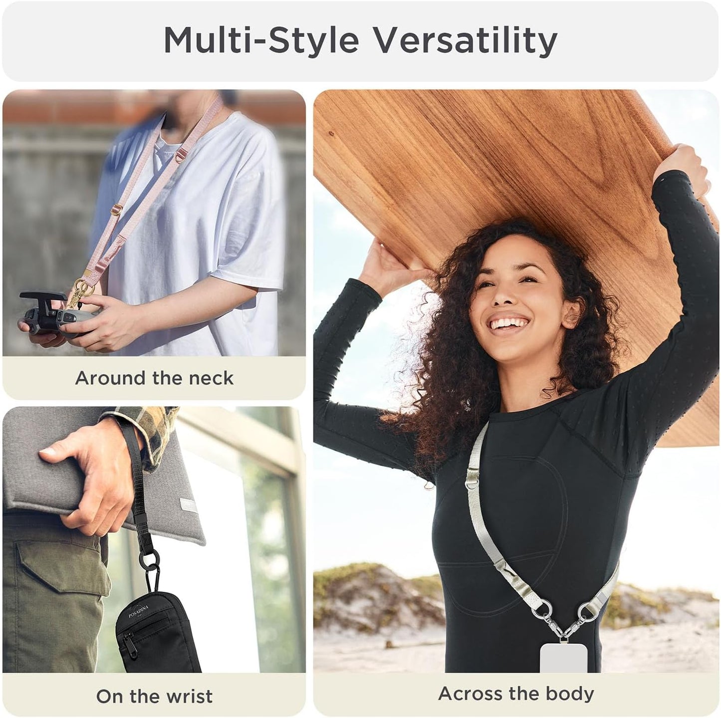 Phone Lanyard 2 in 1, Anti Theft Phone Strap Crossbody for Women Men, Adjustable Phone Wrist Strap with 2 Pack Tether Tabs