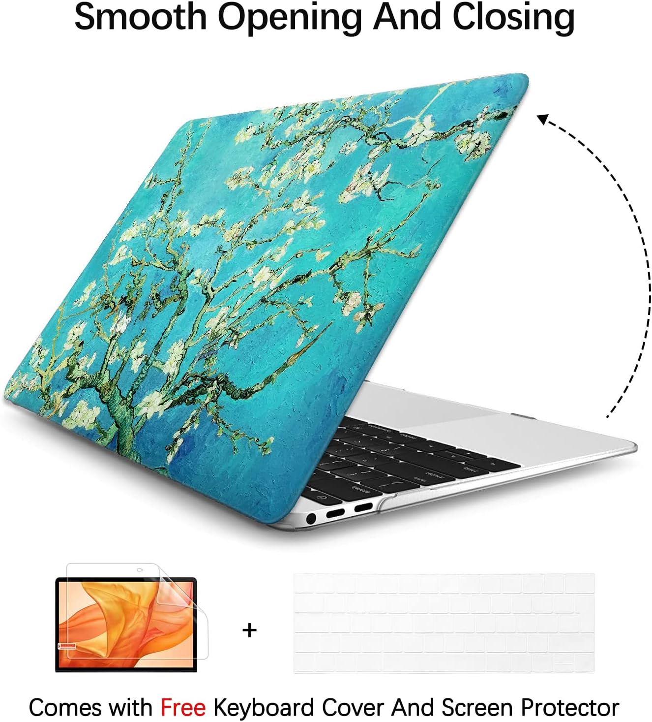 Compatible with MacBook Pro 13 inch Art Case Skin, 2022, 2021, 2020-2016 Release A1706/A1989/A2159 Flower Durable Hard Shell with Keyboard Cover & Screen Protector (Almond Blossom by Van Gogh)