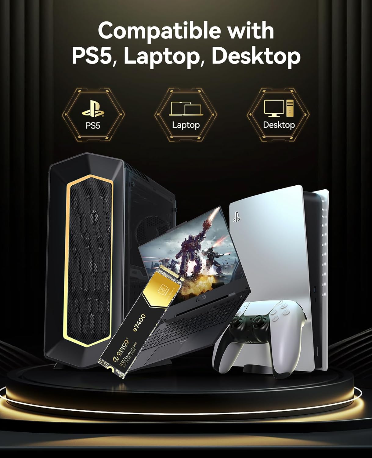 ORICO 1TB NVMe SSD PCIe 4.0- Up to 7400MB/s, M.2 2280 PCIe 4.0X4 Internal Solid State Drive, Fast Heat Dissipation, Compatible with macOS Windows for Gamers and Creators-e7400