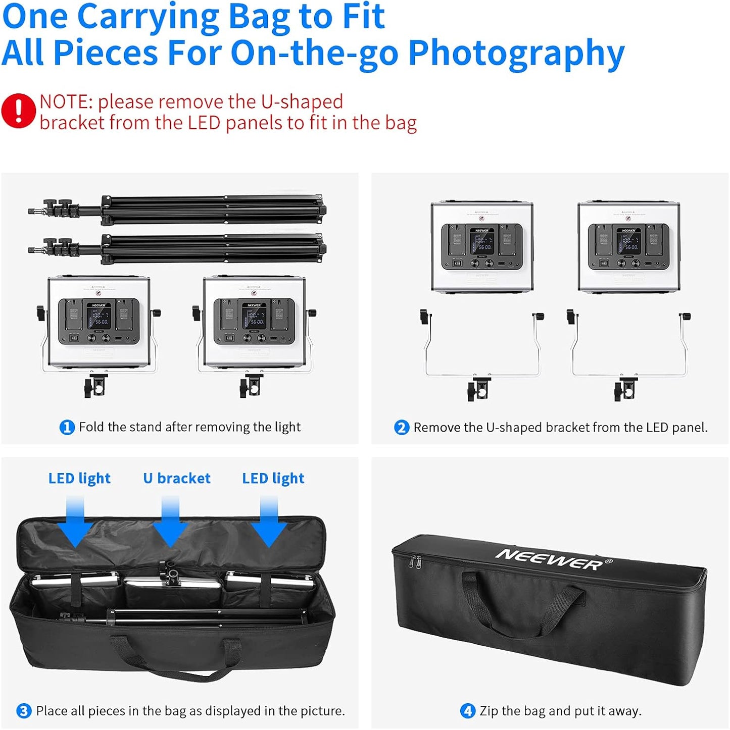 NEEWER 2 Packs 480 RGB Led Light with APP Control, Photography Video Lighting Kit with Stands and Bag, 480 SMD LEDs CRI95/3200K-5600K/Brightness 0-100%/0-360 Adjustable Colors/9 Applicable Scenes