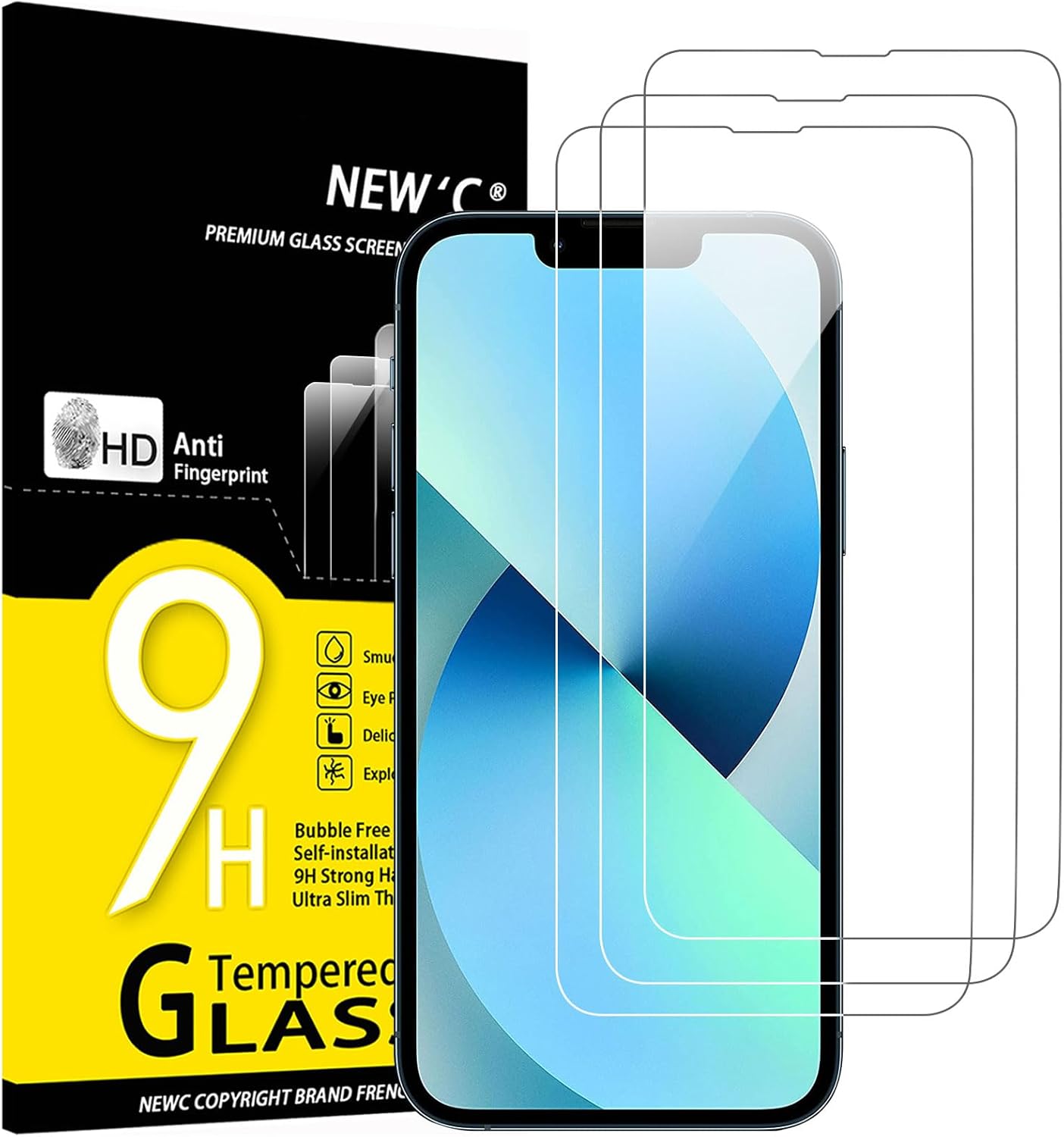 NEW'C 3 Pack Designed for iPhone 13 Mini Screen Protector (5.4"),Enhanced Tempered Glass Protection, Case Friendly Anti Scratch Bubble Free Ultra Resistant