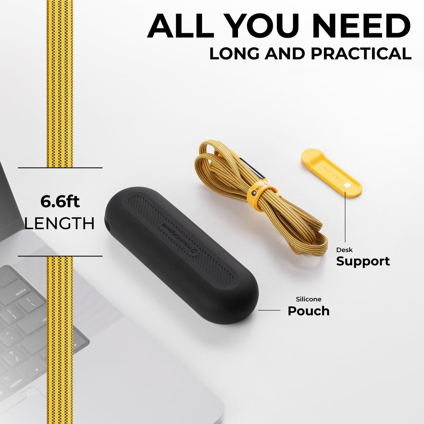 Rolling Square InCharge XL 200cm - USB C Charger Cable, Lightning Cable for Smartphone, Universal Cable Charger 6 in 1, USB Plug, Yellow, 100W