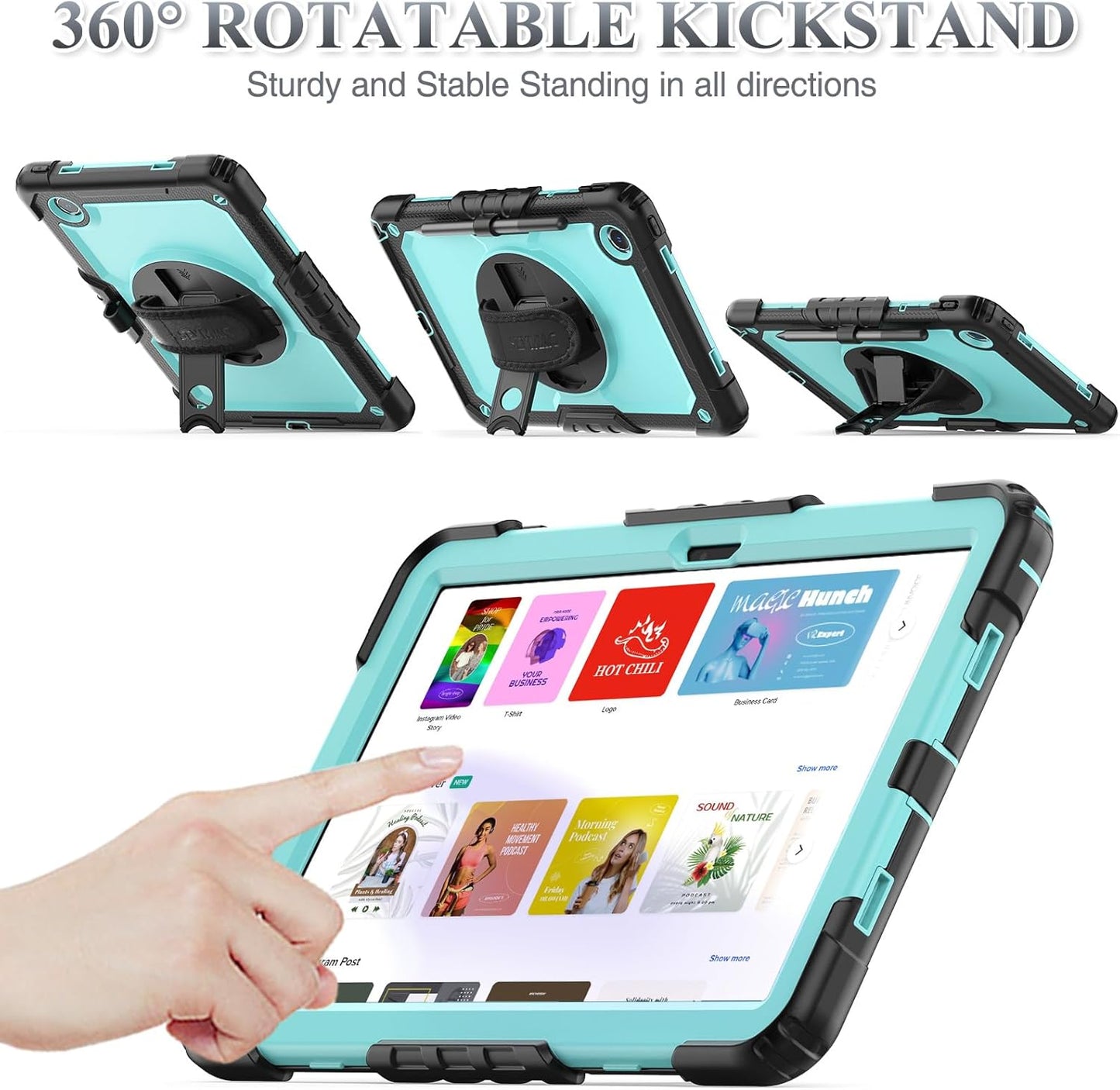 SEYMAC stock Tablet Case for Lenovo Tab M11 (TB-330FU/TB-330XU) 11 inch Drop-Proof Protection Cover with 360° Rotate Stand & Strap [Pen Holder] & Screen Protector/K11/Xiaoxin Pad 2024, Sky Blue+Black