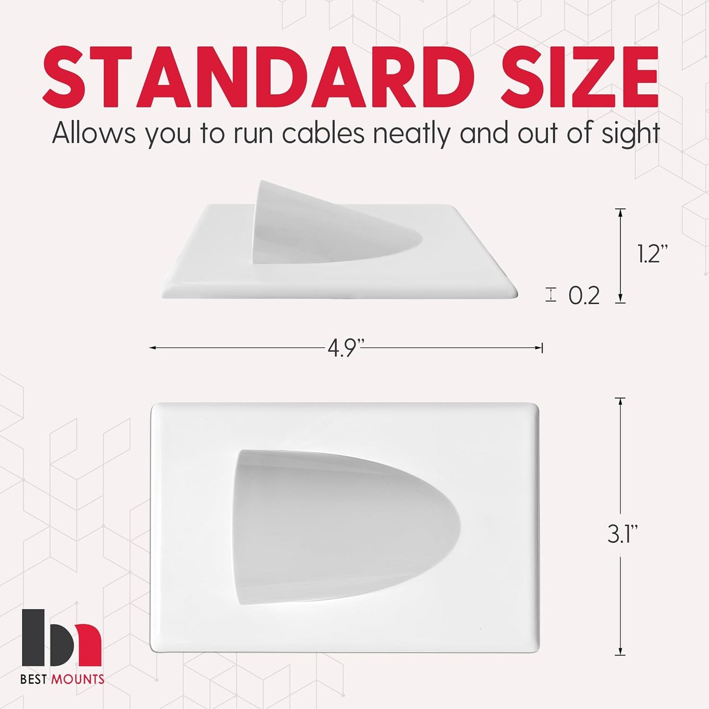 2 Pack Wall Plate Cable Pass Through with Bracket - In Wall Cable Management Kit - Snap ON Wall Plate with Single Gang Low Voltage Mounting Bracket - Decorator Cover for Low Voltage Cables