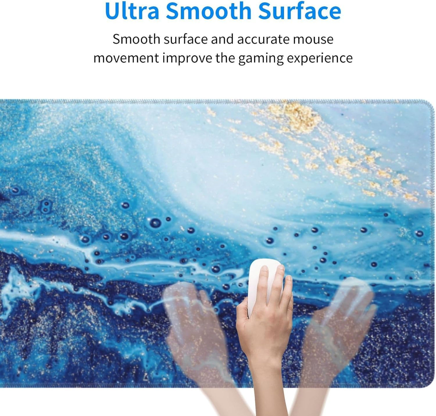 Mouse Pads Navy Blue Gold Modern Abstract Marble Large Mouse Pad, Gaming Mousepad, Keyboard and Mouse Pad with Stitched Edges,PC Desk Mat for Game,Work,Office(31.5"*11.8")