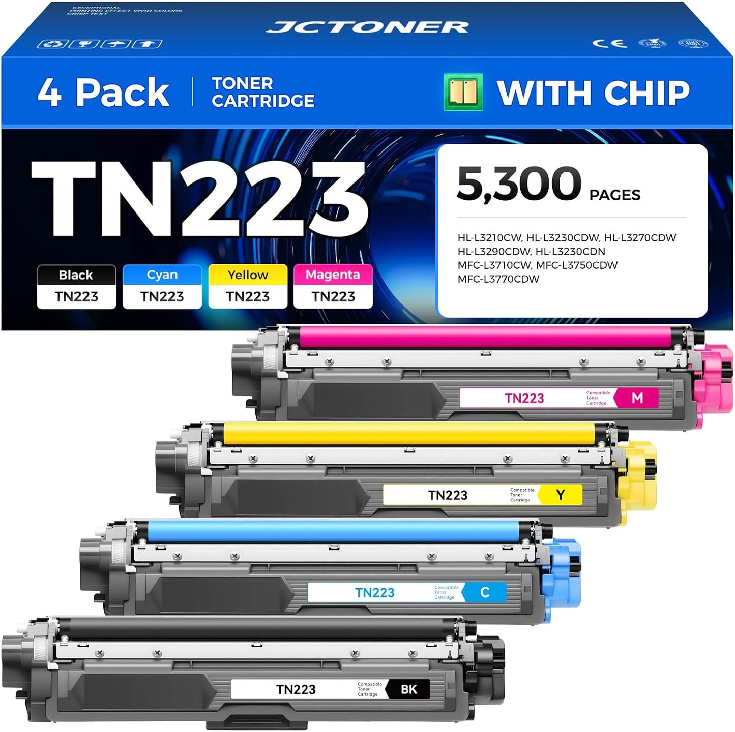 TN223 Toner Cartridge Set 4-Pack Replacement for Brother TN-223 TN227 Compatible with HL-L3270CDW HL-L3210CW MFC-L3770CDW HL-L3290CDW MFC-L3750CDW L3710CW HL-L3230CDW L3230CDN Printer Ink Color Black