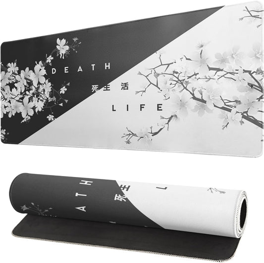 Black and White Mouse Pad 31.5 X 11.8 Inch Japanese Cherry Blossom Extended Large Mouse Mat Non-Slip Rubber Mousepad Stitched Edges Keyboard Mouse Mat Desk Pad for Office Home Game