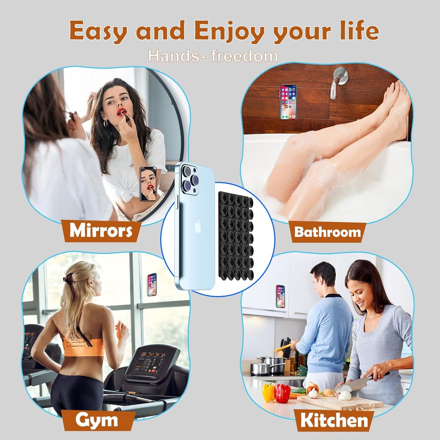 2024 Upgrade 2PCS Silicone Suction Cup Phone Case Adhesive Mount,Adhesive Grip, Sticky Suction Cup Phone Holder & Suction Phone case Holder TikTok & Selfies (Black, 5x7 Single Sided)