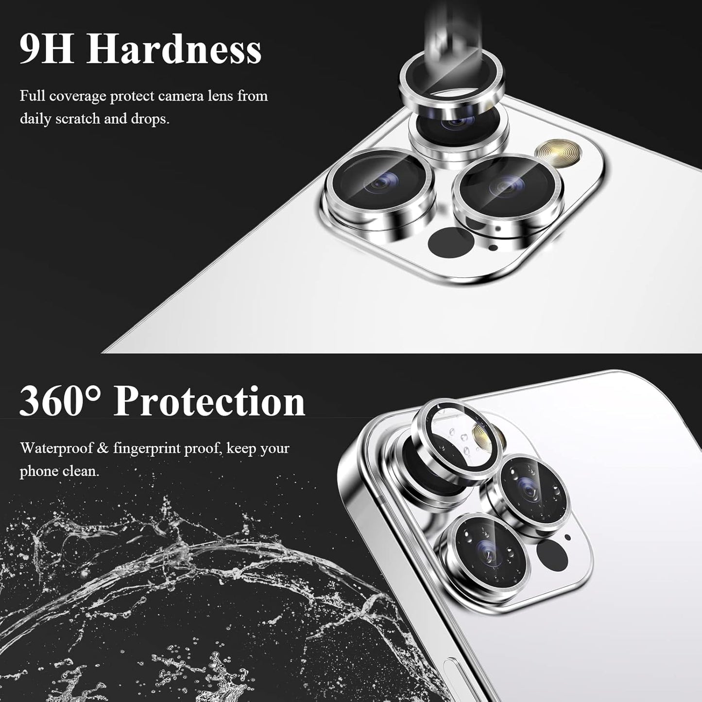 YWXTW Designed for iPhone 14 Pro Max Camera Lens Protector, for iPhone 14 Pro Camera Lens Protector, Individual Metal Anti Scratch HD Clear Case Friendly Tempered Glass Camera Cover, 1 Set (Silver)