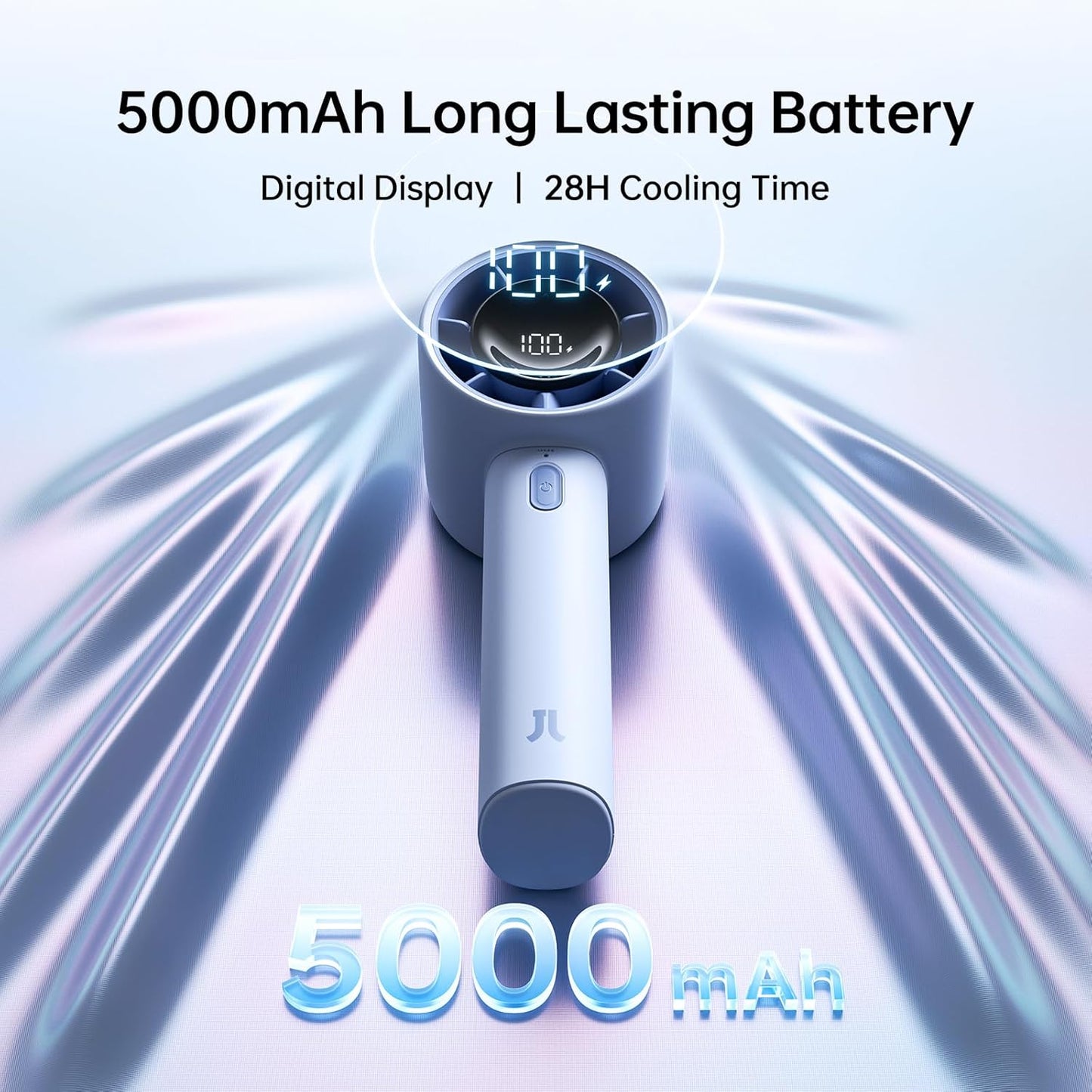 JISULIFE Handheld Turbo Fan, 5000mAh Rechargeable Portable Fans,Up to 28 Hours Cooling,5 Speed Strong Wind,Personal Mini Fan for Travel Outdoor Camping Beach Makeup（Blue）