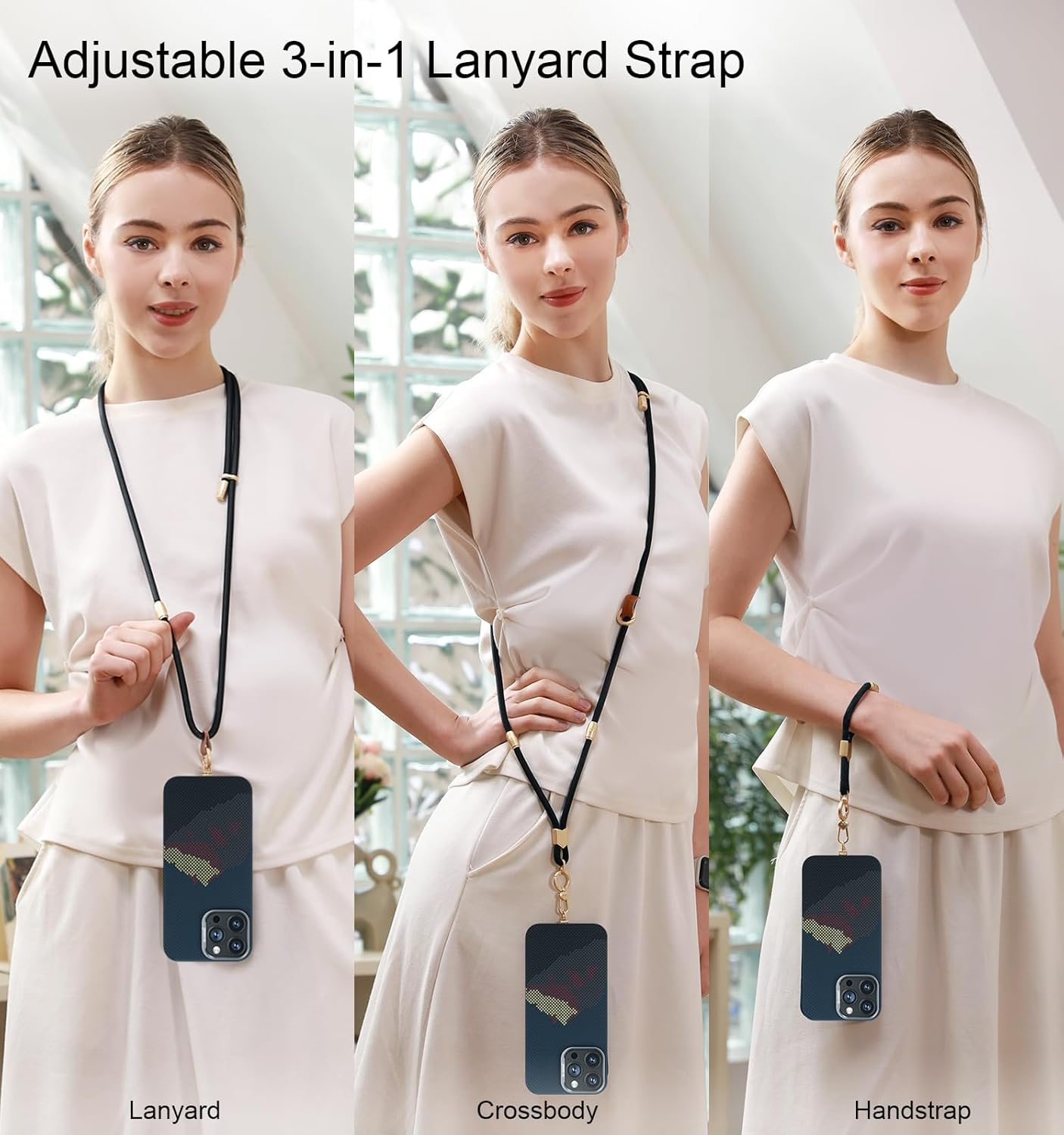 memumi 3 in 1 Universal Adjustable Phone Lanyard, Crossbody Neck Wrist Strap for All Smartphones, Anti-Theft Secure Lanyard