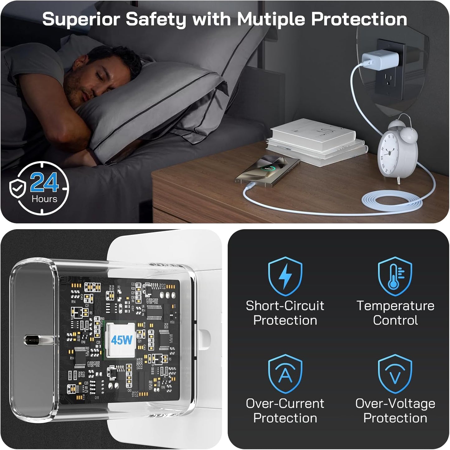 45W Super Fast Charger USB C, 45 Watt Type-C Android Phone Charger Fast Charging Block with 6.6FT Type C Cords for Samsung Galaxy S25 Ultra/S24 Ultra/S24+/S23 Ultra/S22 Plus/S20, Tab S9/S8 Ultra(Blue)