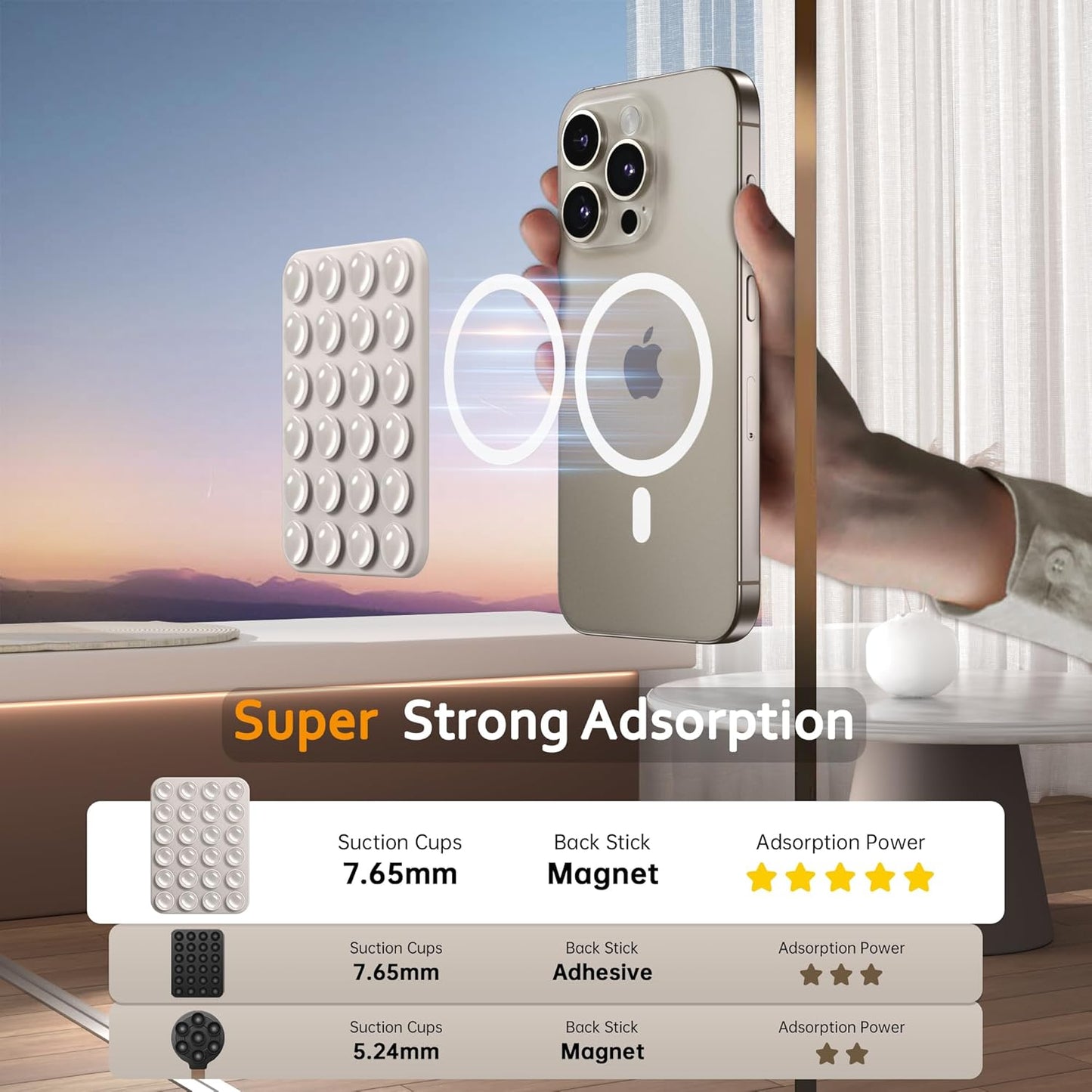 GONEZ Magnetic Suction Cup Phone Mount for MagSafe Case, Removable Silicone Sticky Grip for iPhone 12/13/14/15/16, Hands-Free Selfies and Videos for TikTok & Instagram Influencer/Creator, Stone