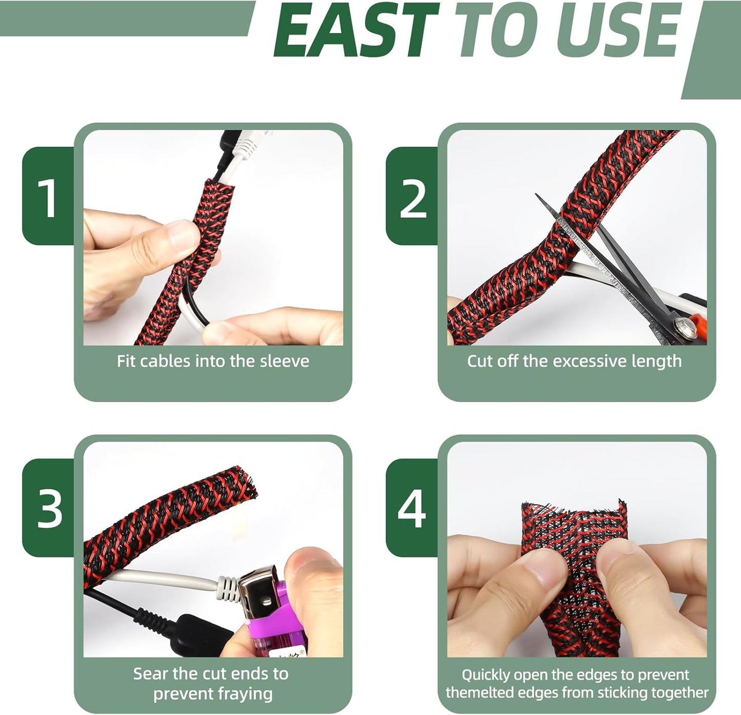 Split Wire Loom Tubing, Cable Protector Sleeve, Braided Cable Management for TV/Computer/Home Theater/Engine Bay, Cord Protectors from Pets No Chew (Red and Black, 3/4"-10ft)