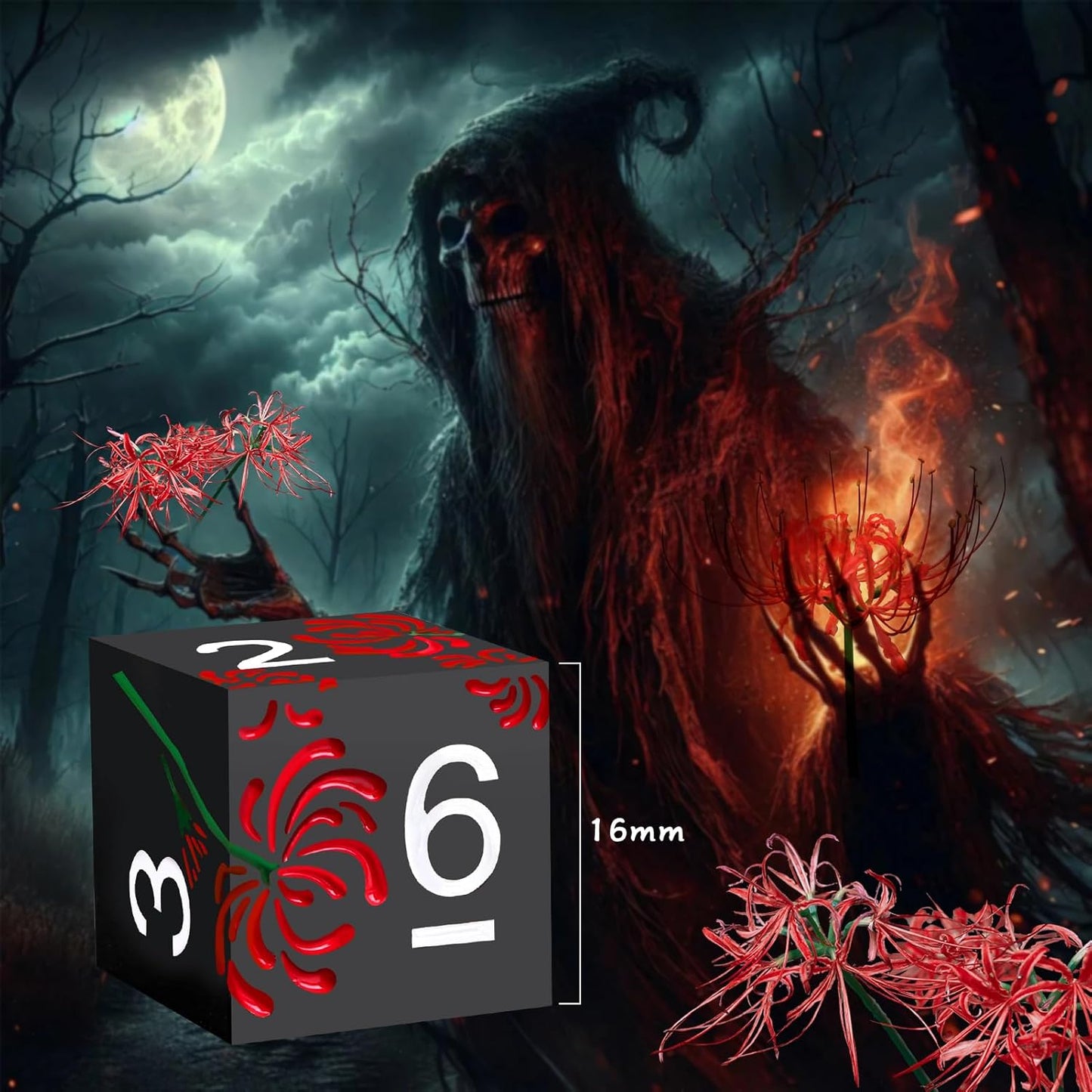 PJOY Metal Dice Set D&D Flower Dice Set DND Polyhedral Dice for RPG Role Playing Games Compatible with Dungeons and Dragons TTRPG Black Red White DND Dice