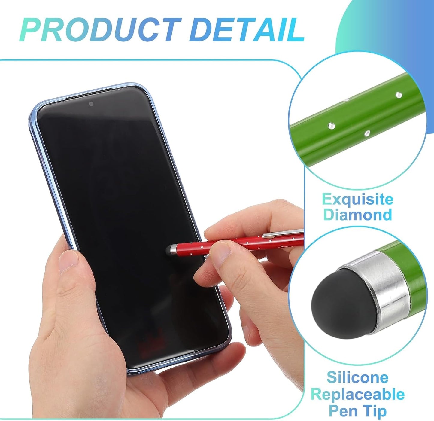 PATIKIL Stylus Pens for Touch Screens, 6 Pcs High Precision Universal Bling Stylus Crystal Metal Capacitive Pen for Touch Screen Devices Phone Tablets Laptop, Green