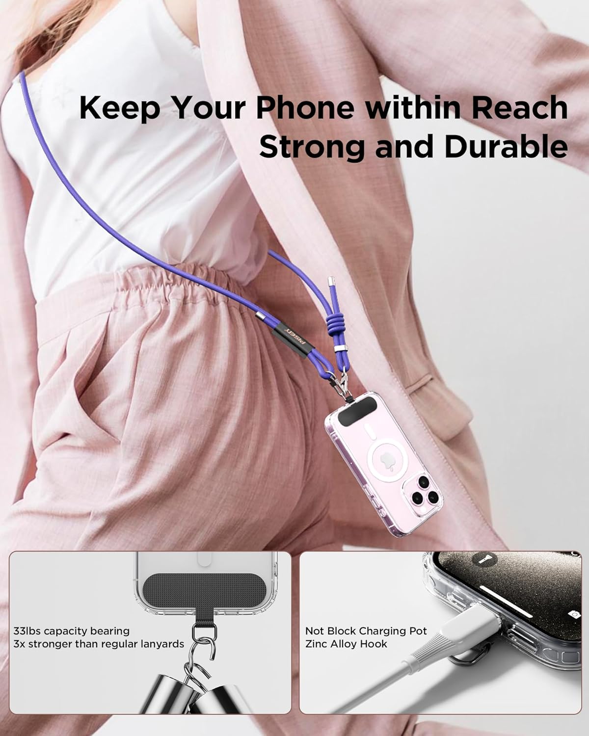 PISEN Phone Lanyard - Cell Phone Crossbody Lanyards with Adjustable Nylon Neck Strap with Lock Buckle & Phone Tether Patches