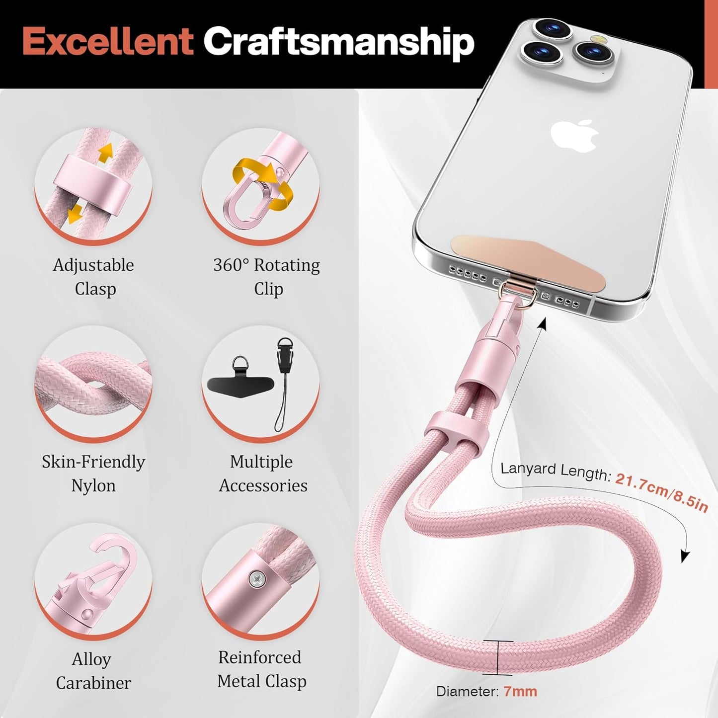 Kaptron Adjustable Phone Wrist Strap - Universal Cell Phone Lanyard Wrist Strap with Lanyard Patches