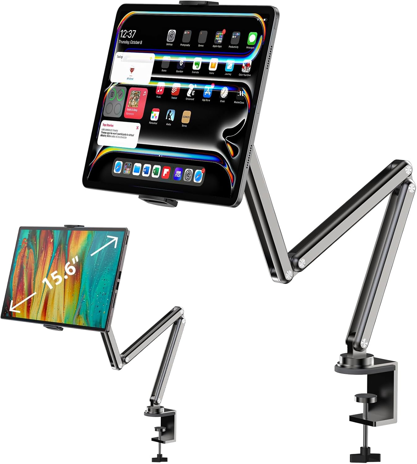 KU XIU Aluminum Alloy Tablet Stand for Desk, Adjustable Foldable Arm Holder Mount Compatible with iPad 10/9th, iPad 13/12.9/11'' Pro Air Mini, Portable Monitor 7-15.6'', Samsung Galaxy Tab S9/FE/A9/S6