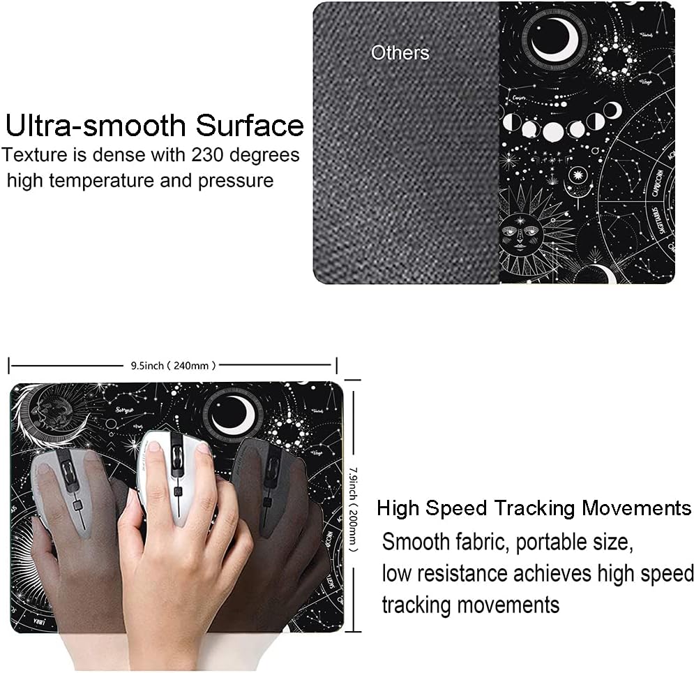 Moon Sun Mouse Pad - Custom Design, Waterproof, Non-Slip Rubber Base, Office Laptop, 9.5"x7.9"x0.12" Inch