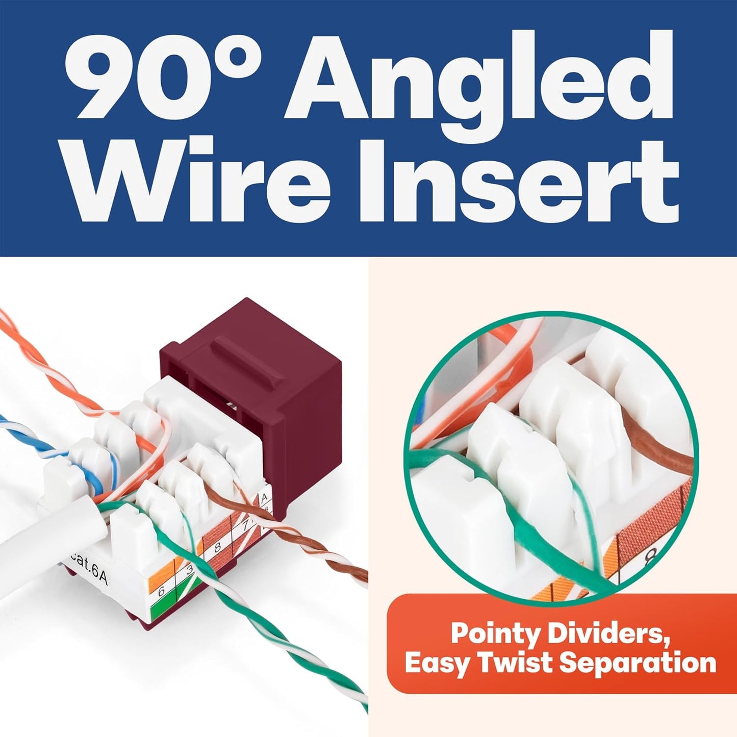 Everest 90° Angled RJ45 Cat6A Keystone Jacks 10-Pack in Red - Slim Profile Female RJ45 Connectors - Cat 6A Keystone Jack - Compatible with 90° Angled Speed Termination Tool - easyJACK (B094WB91H3)