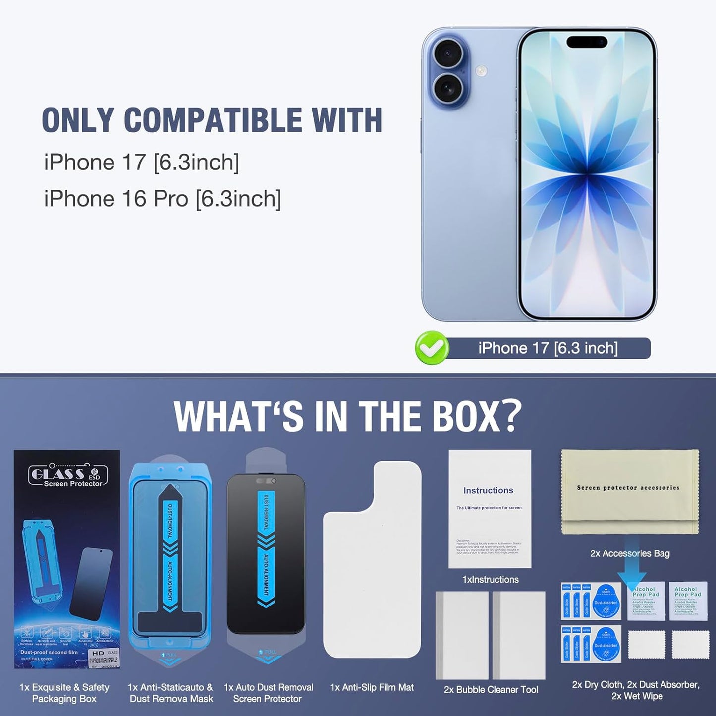 2-Pack Matte Privacy Screen Protector for iPhone 17, iPhone 16 Pro-6.3 inch, Anti-Glare Display Filter, No Bubbles, High Definition Clear, Easy Installation