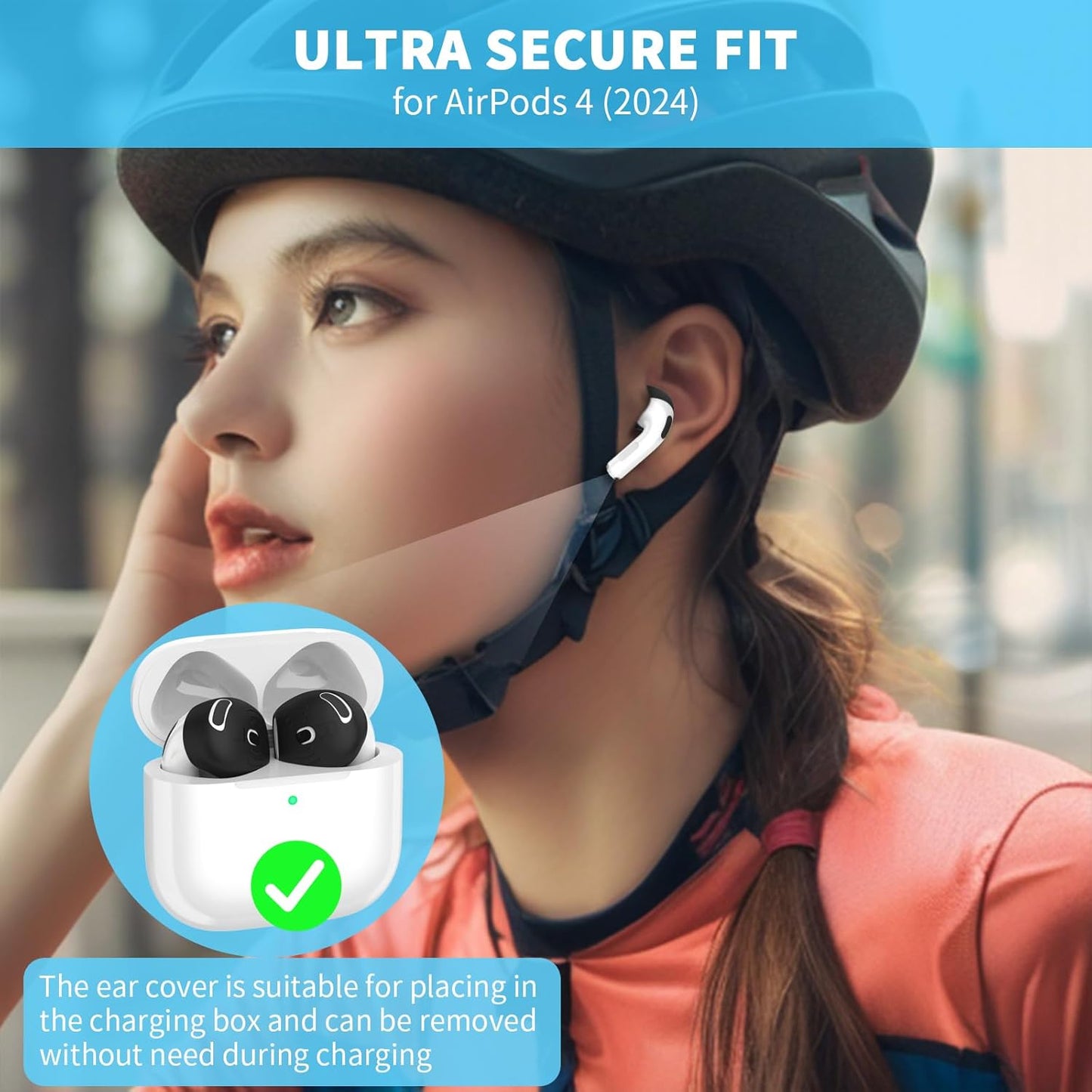 [5 Pairs] for AirPods 4 Ear Tips Covers Sport Anti Slip Anti Scratche Skin Soft Silicone Eartip AirPods 4 Gen Earbuds Accessories Compatible with Apple AirPods 4th Generation (Black)