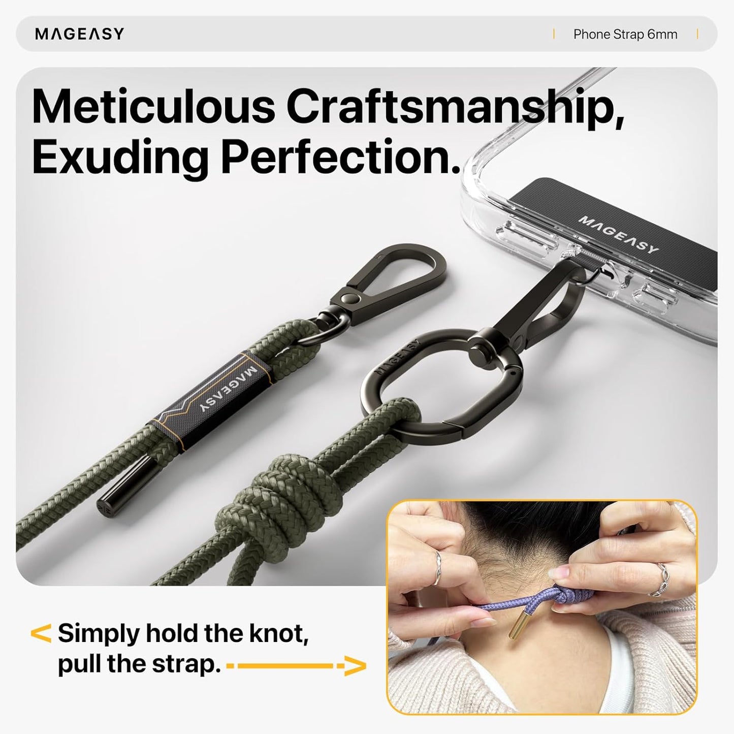 MAGEASY Universal Cell Phone Lanyard - Anti-Theft Rope Crossbody Phone Strap for iPhone 16 Pro Max & Most Smartphones, for Men & Women | 6mm Army Green