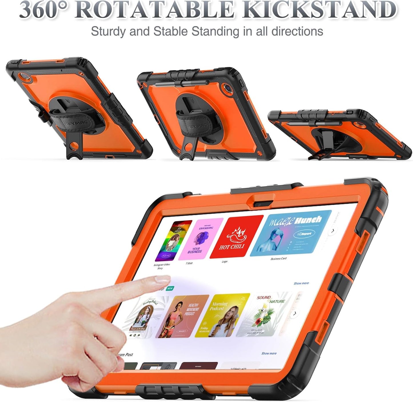 SEYMAC stock Tablet Case for Lenovo Tab M11 (TB-330FU/TB-330XU) 11 inch Drop-Proof Protection Cover with 360° Rotate Stand & Strap [Pen Holder] & Screen Protector/K11/Xiaoxin Pad 2024, Orange+Black