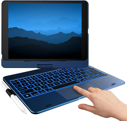 typecase Touch iPad 9th Generation Case with Keyboard (10.2", 2021), Multi-Touch Trackpad, 10 Color Backlight, 360° Rotatable, Thin & Light for 8th Gen (2020), 7th Gen (2019), Air 3 (Midnight Blue)