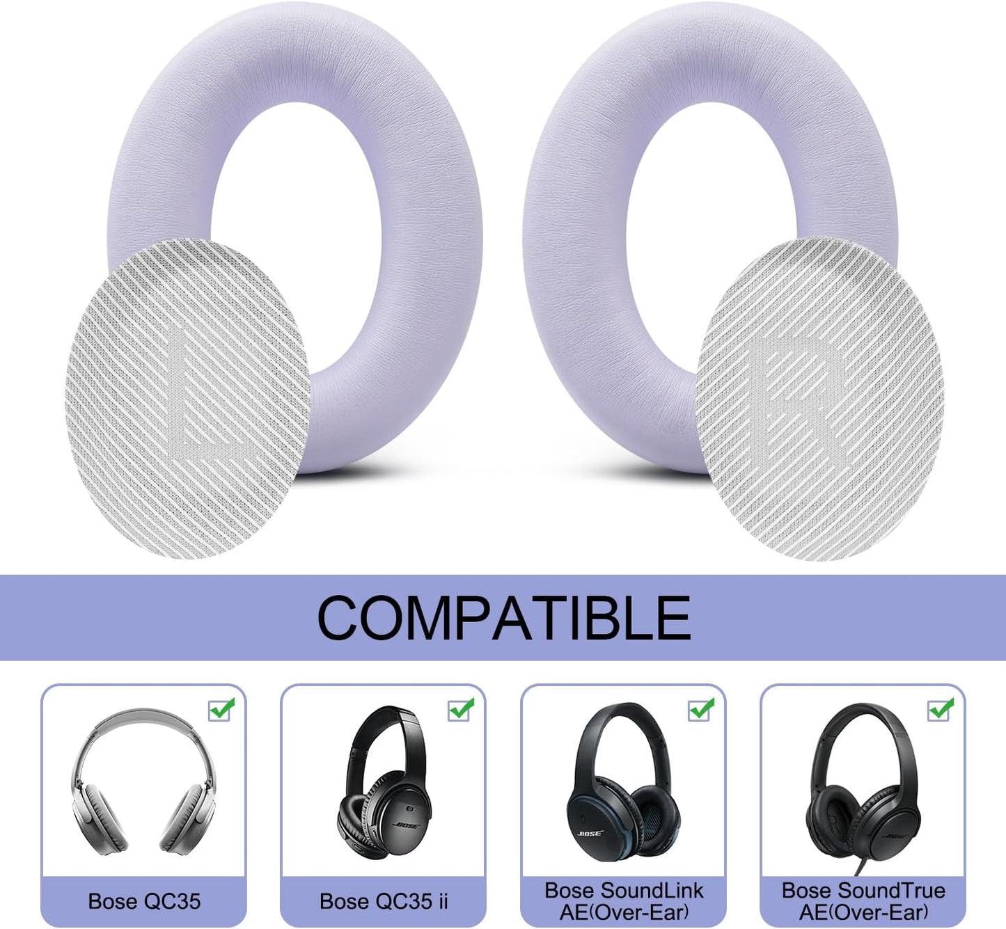Premium Replacement Ear Pads for Bose QC35 & QC35ii Headphones Made by GEVO - Comfortable Adaptive Memory Foam and Extra Durable - Fits QuietComfort 35 & 35ii / SoundLink 1&2 AE | Chilled Lilac
