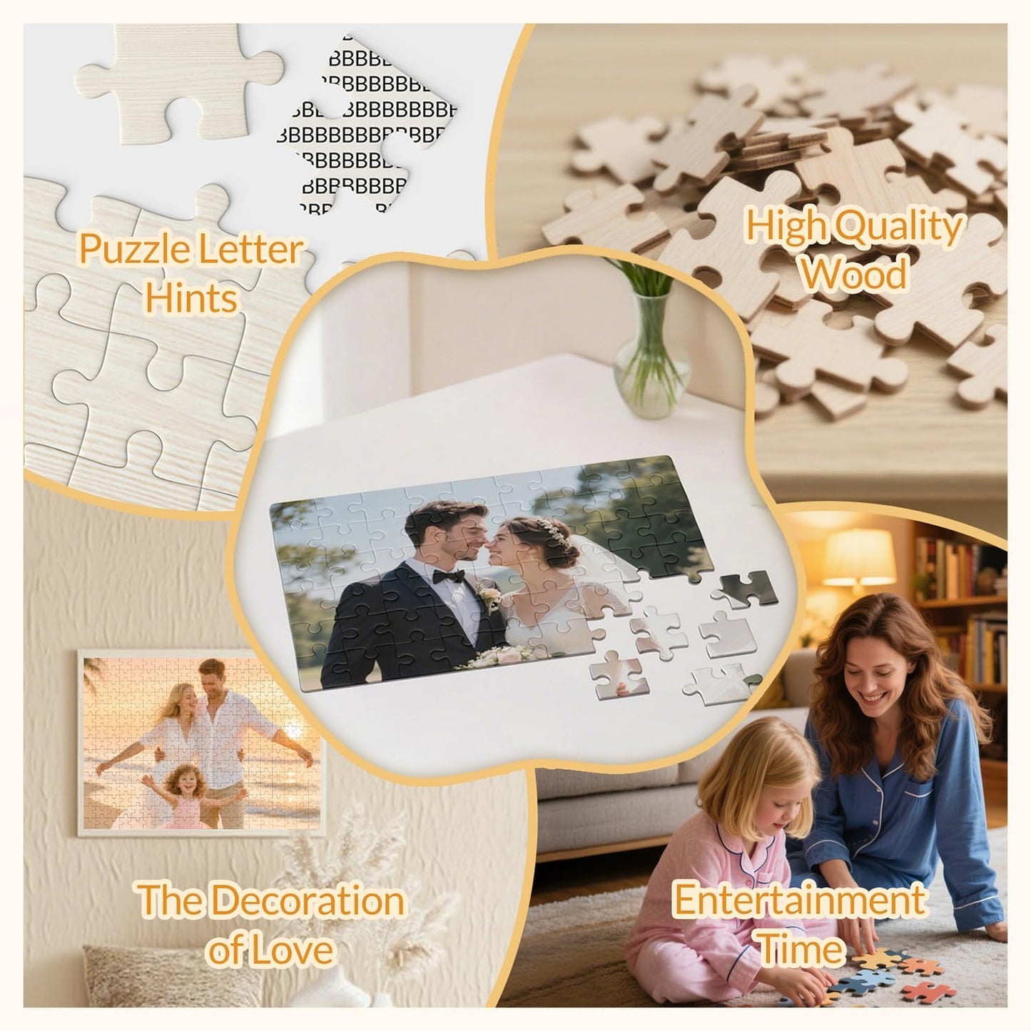 Custom Puzzle, Customize Puzzles from Photos with 120/200/300/500/1000 Pieces, Personalized Wooden Jigsaw Puzzle Gifts for Family, Adults, Christmas, Wedding, Pet