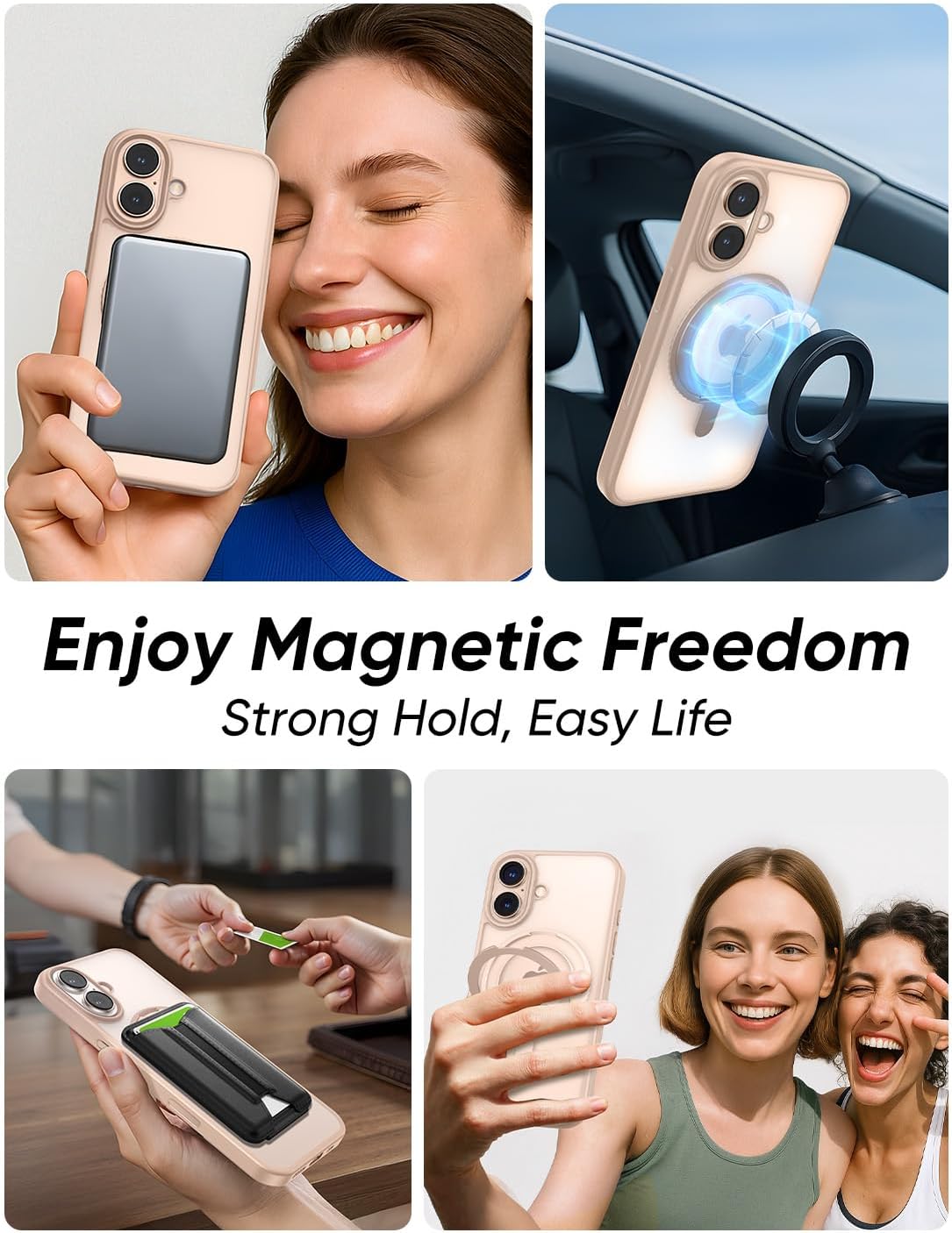 MAGIC JOHN 360° Rotatable Magnetic Invisible Stand for iPhone 16 Case [Camera Control Button] [Compatible with MagSafe] 16FT Shockof for iPhone 16 Case with Kickstand, Rose Gold